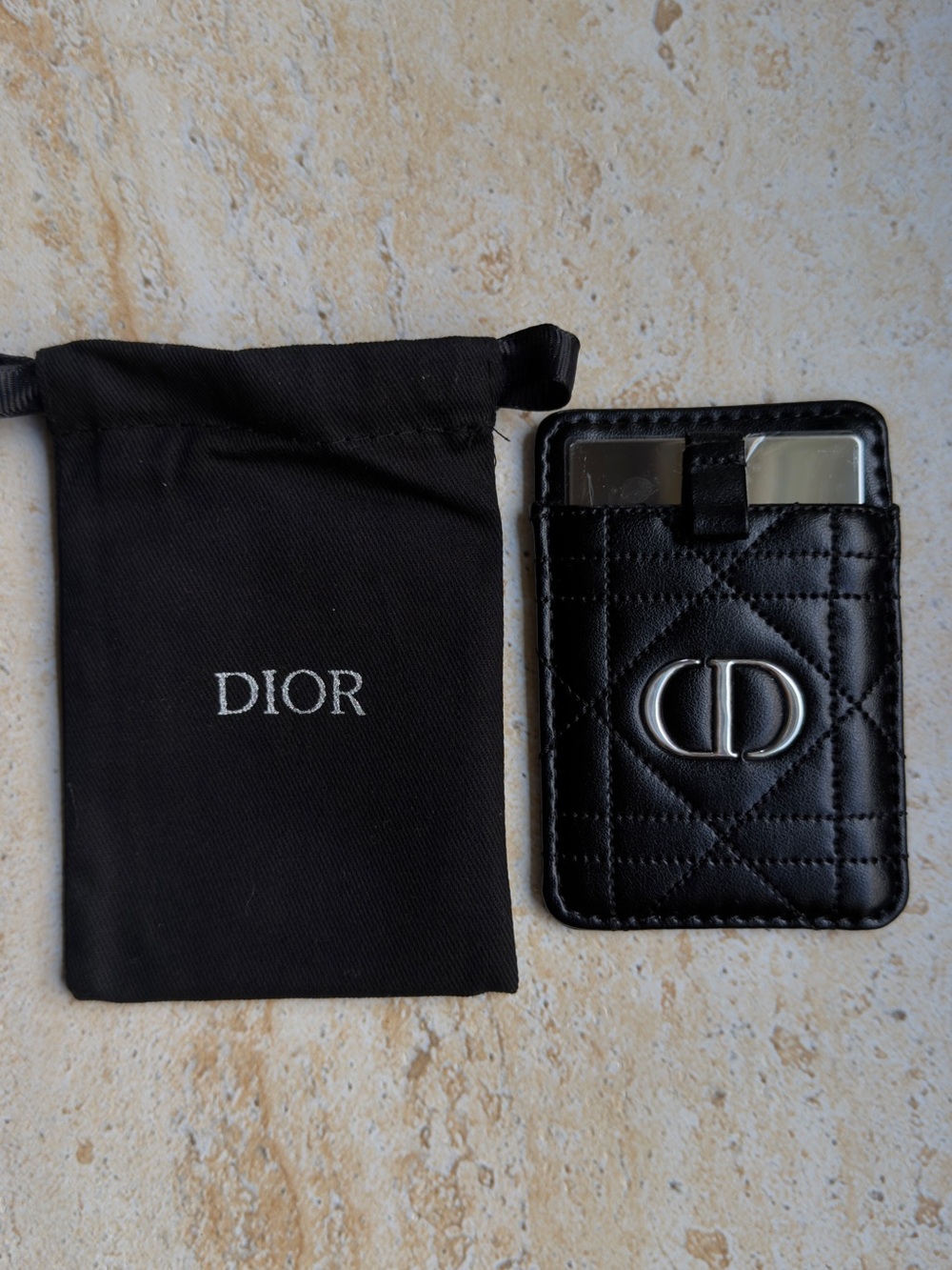 Dior Black Quilted Leather Card Slot Phone Wallet with CD Detail